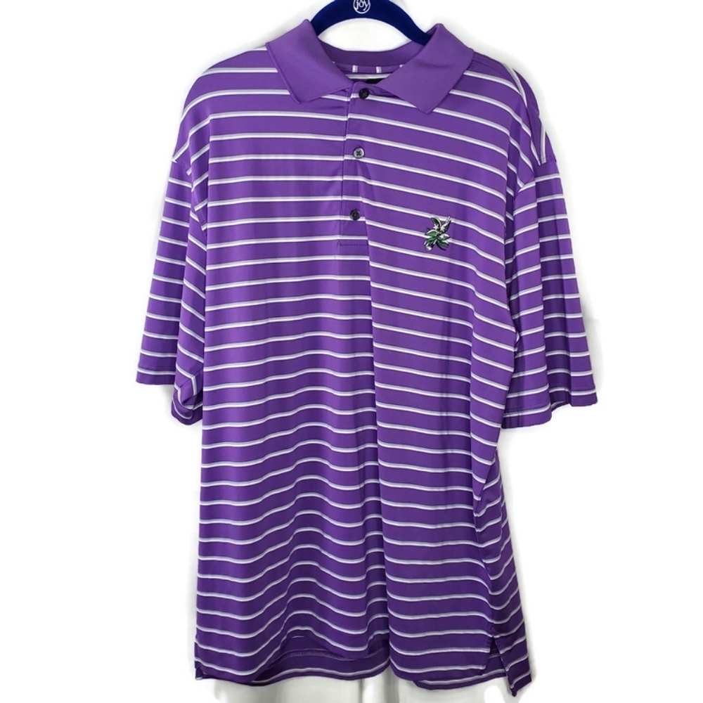 FootJoy Men's Golf Polo Size Large Purple and White Striped.